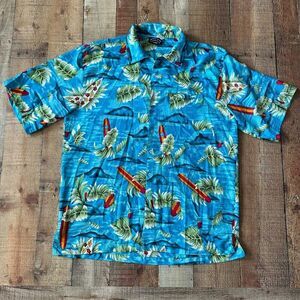 Pacific & Co Hawaiian Shirt Surfboard Print Blue Short Sleeve Button-Up XL